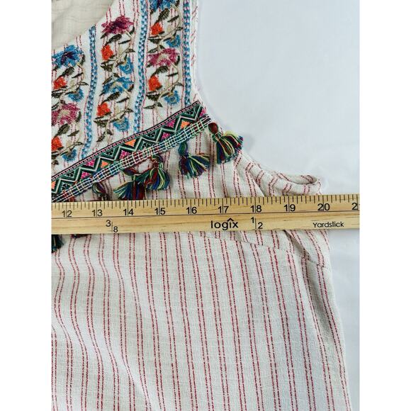 Entro Anthropologie Size L Dress Boho Chic Striped Embroidered W/ Tassels EUC - Picture 12 of 13